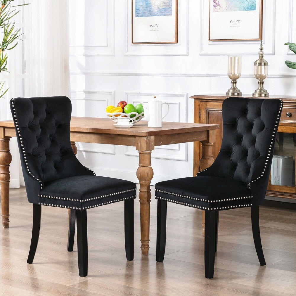 Set of 2 Modern High End Tufted Solid Wood Upholstered Dining Chair with Nailhead Trim