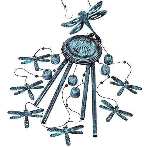 Monsiter QE Wind Chimes， Outdoors Wind Chimes with 4 Aluminum Tubes - Dragonfly Wind Chime with S Hook， Wind Bells Hanging Decorate for Patio， Garden， Backyard or Porch