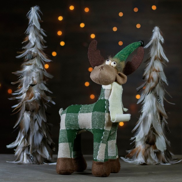 Tan And Green Buffalo Plaid Standing Moose Christmas Decoration