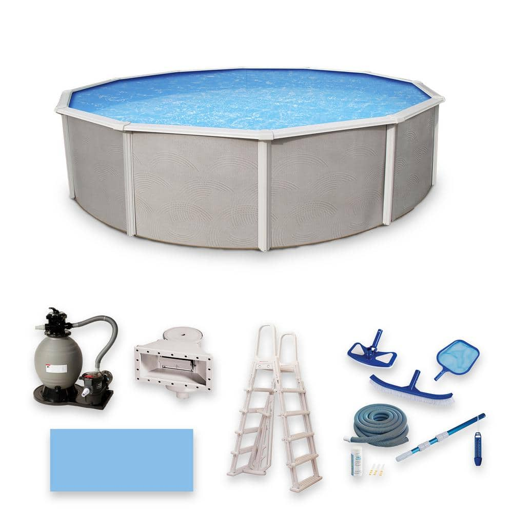 Blue Wave Belize 24 ft. Round x 52 in. Deep Metal Wall Above Ground Pool Package with 6 in. Top Rail NB3034