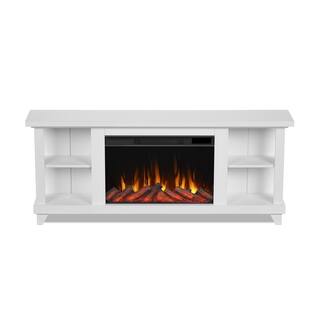 Real Flame Penrose Slim 58 in. Freestanding Wooden Electric Fireplace in White 7770E-W