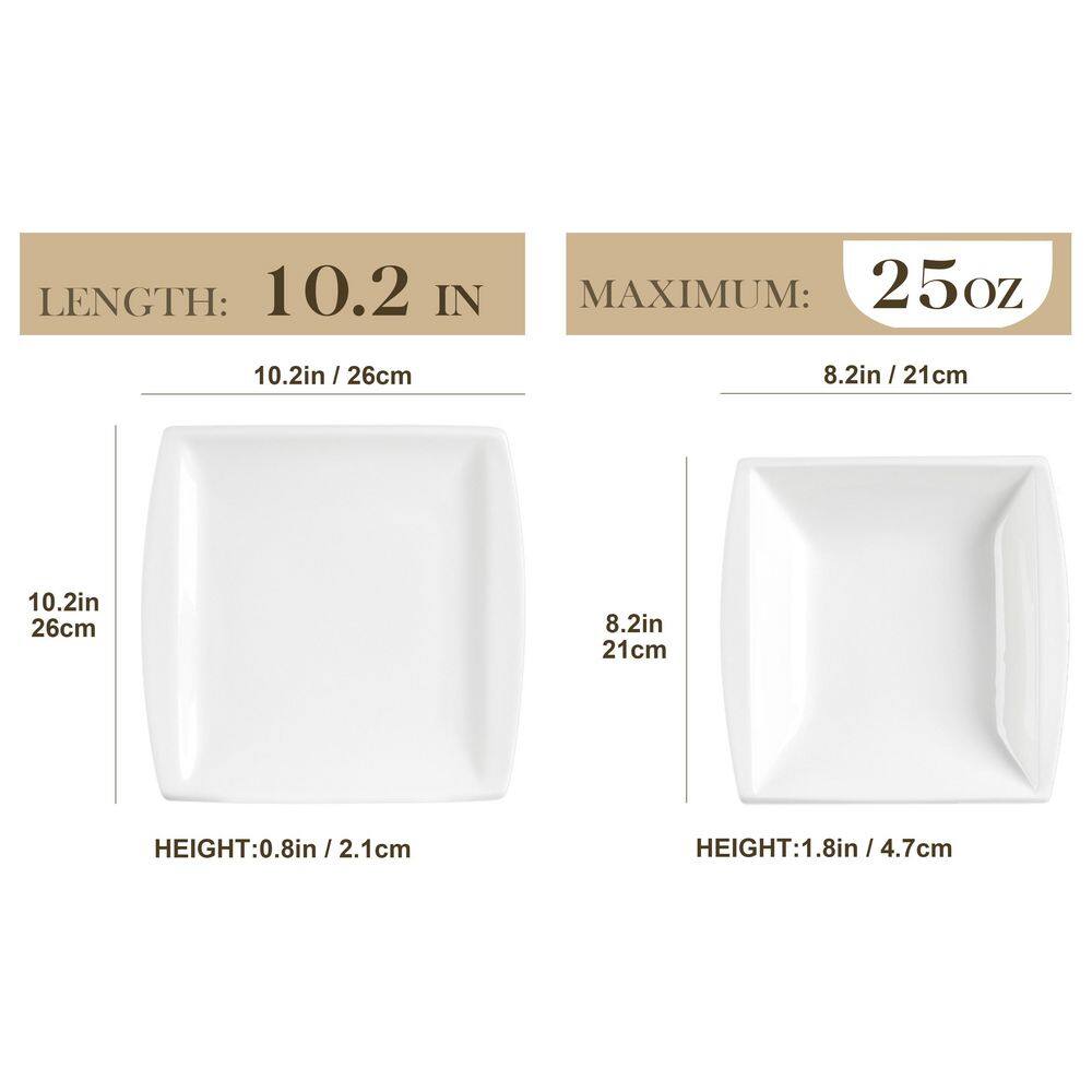 MALACASA 12-Piece White Porcelain Dinnerware Set Square Dinner Plates Soup Plates(Service for 6) BLANCE-12