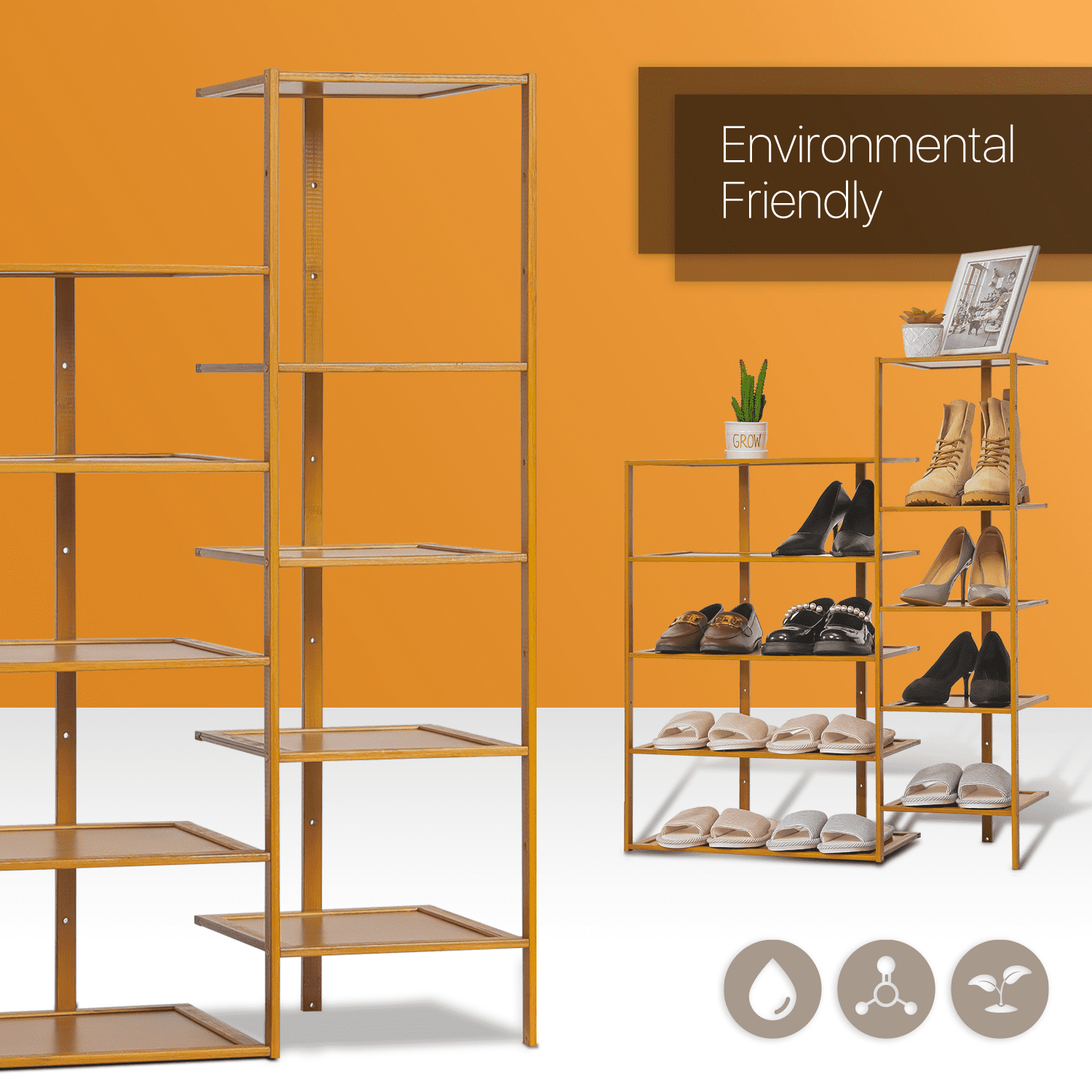 MoNiBloom Bamboo 10 Tiers 20 Pairs Shoes Rack， Storage Shelf Stand， Brown， for Entryway