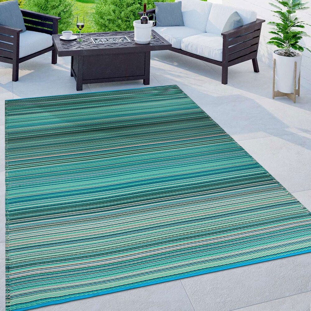 Contemporary Stripe Reversible Plastic Outdoor Rugs