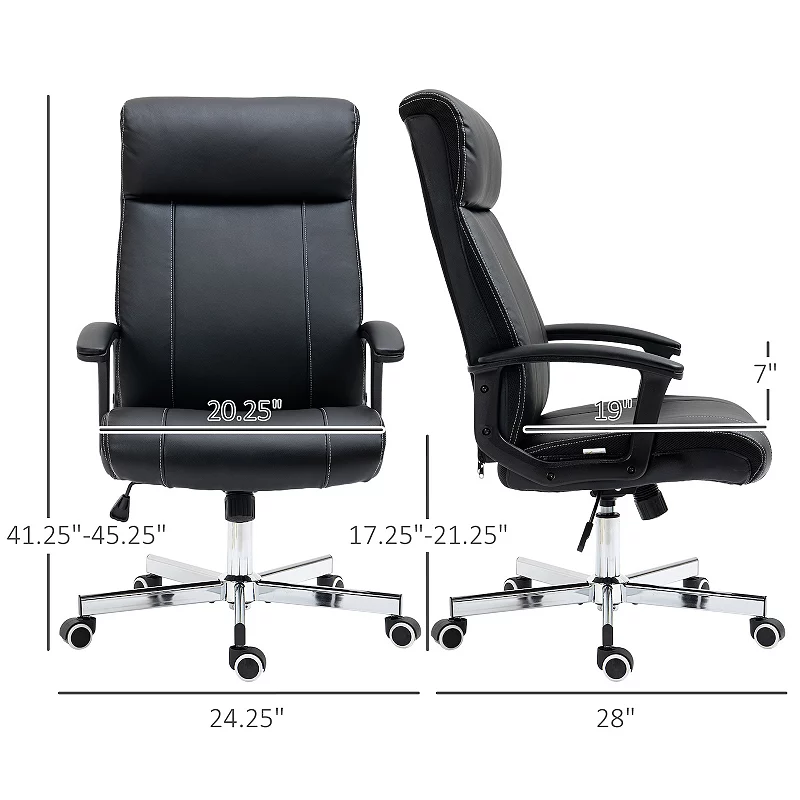 Vinsetto Home Office Chair， PU Leather Computer Chair with 360 Degree Swivel Wheels， Adjustable Height， Tilt Function， Executive Office Chair， Black