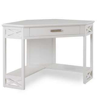 Leick Home 48 in. W Corner White Wood 1-Drawer Computer Writing Desk with Drop Front Keyboard Drawer 85430