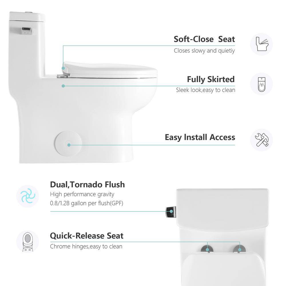 Logmey 12 in. Rough-In 1-piece 1.28 GPF Single Flush Elongated Toilet in White Seat Included H-LMTLC-76