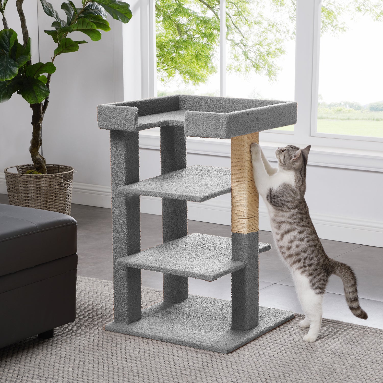 Naomi Home Multi-Level Cat Tree Wooden Furniture， Cat Tower for Large， Small， Little Cats-Color: Terracotta