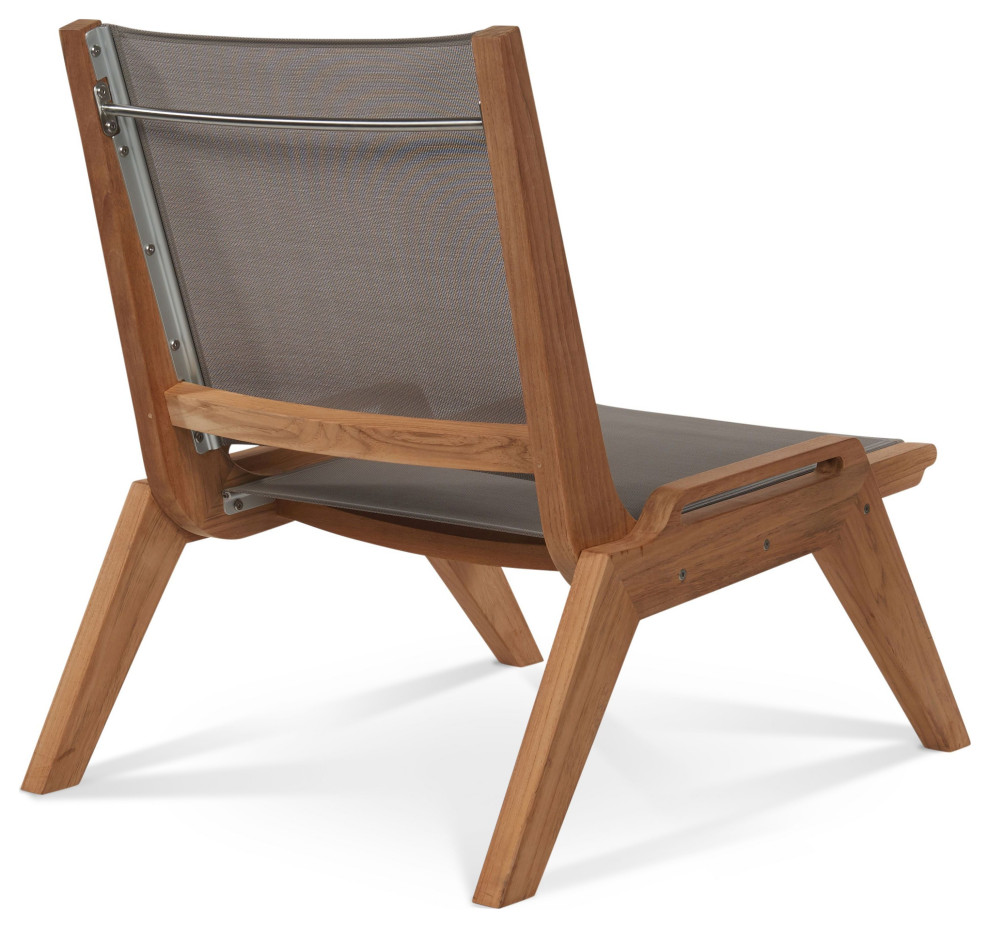 Laurent Teak Outdoor Sling Chat Chair   Transitional   Outdoor Lounge Chairs   by Curated Maison  Houzz