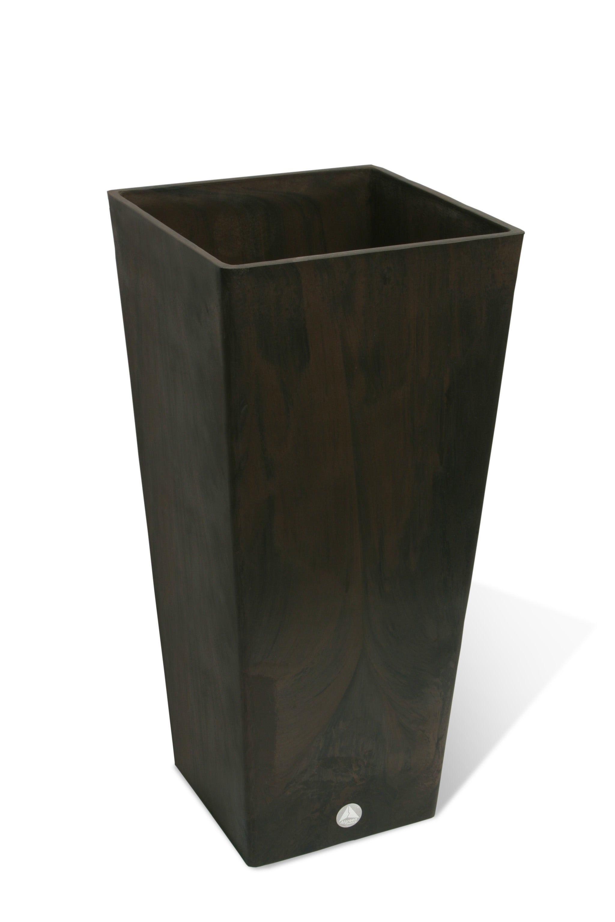 Algreen Products 13" x 13" x 28" Square Chocolate Marble, Plastic, Wood and Resin Plant Planter with Drainage Hole