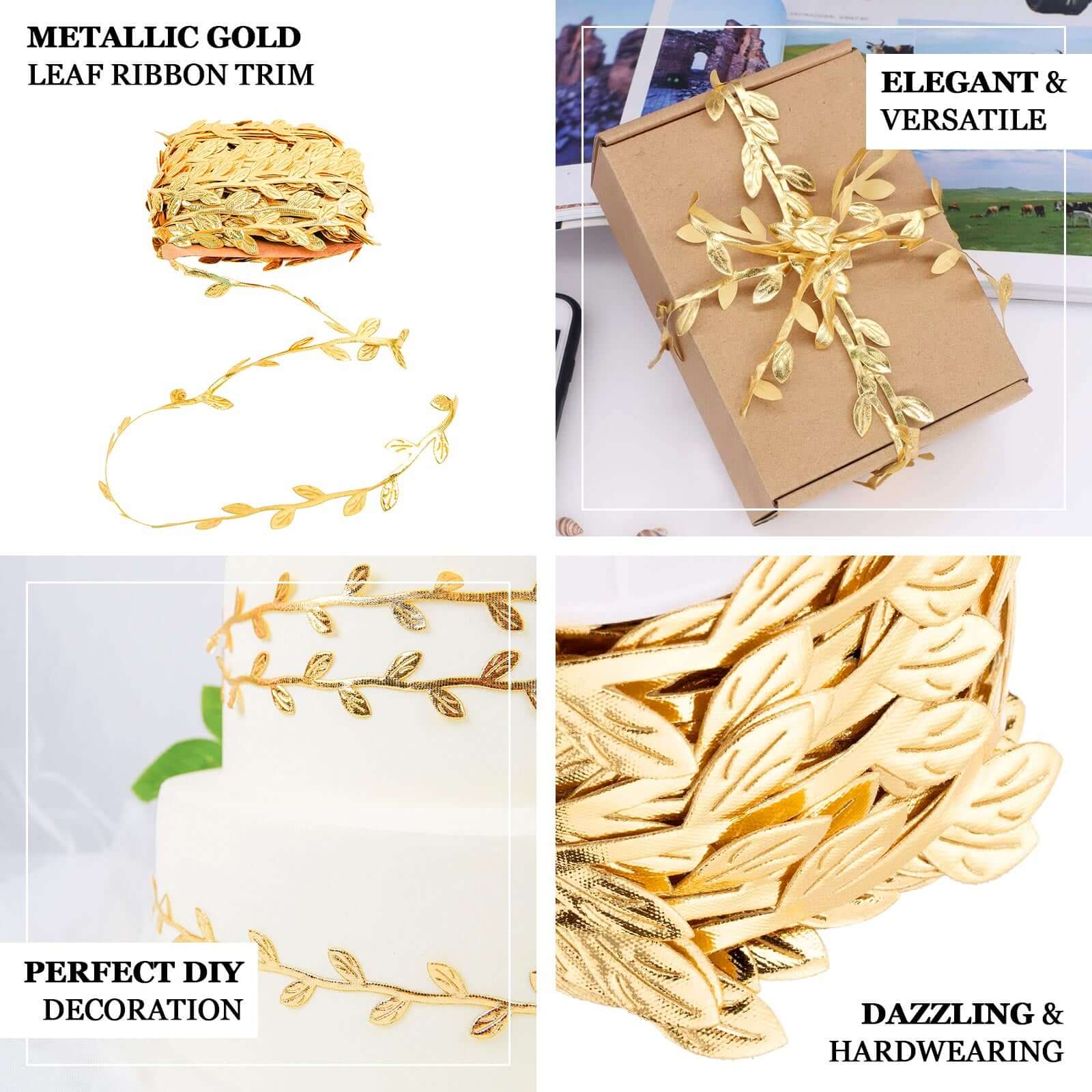 Olive Gold Leaf Ribbon Trim, Artificial Vines Leaf Garland For DIY Craft Party Wedding Home Decor 67ft