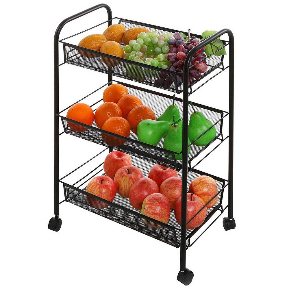 Karl home 3 Tiers Iron Multi-Functional 4-Wheeled Storage Cart in Black 302589548547