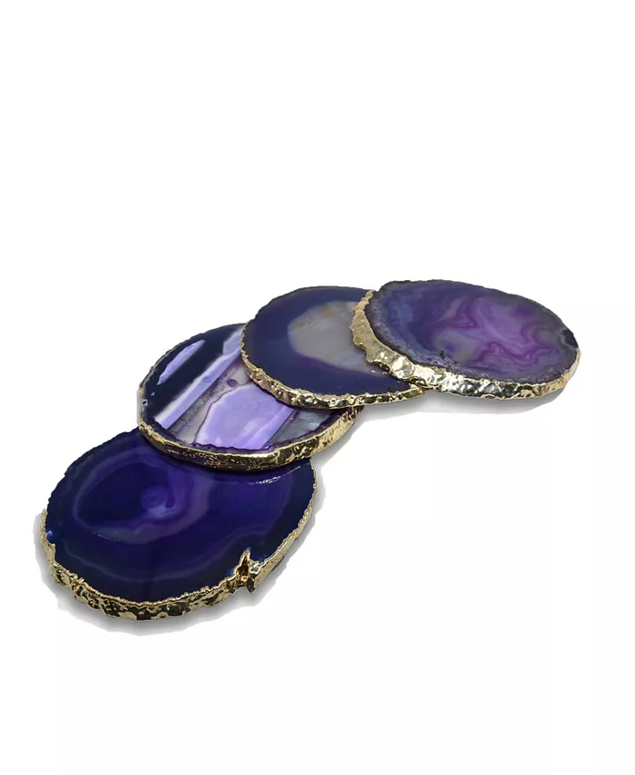 Nature's Decorations - Premium Gold-tone Trim Agate Coasters