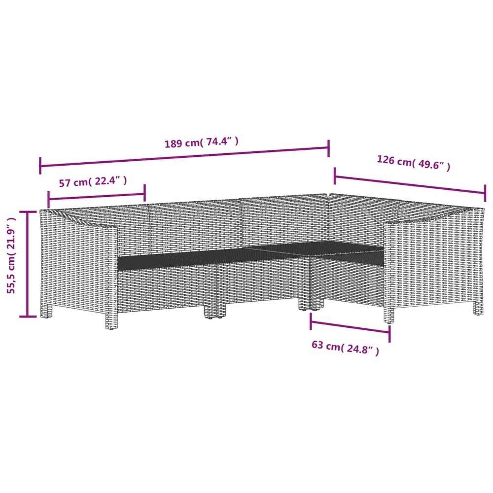vidaXL 4 Piece Patio Lounge Set with Cushions Gray Poly Rattan