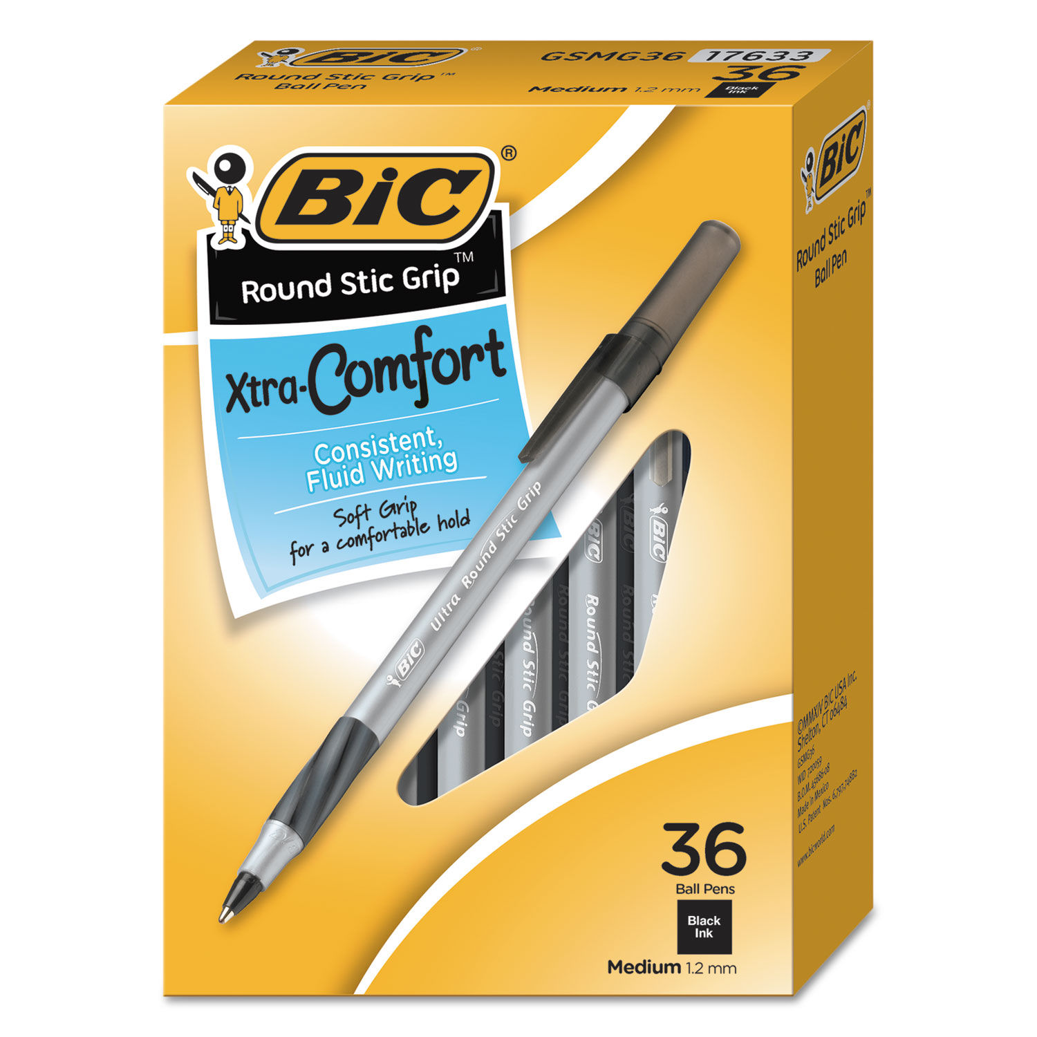 Round Stic Grip Xtra Comfort Ballpoint Pen Value Pack by BICandreg; BICGSMG361BK