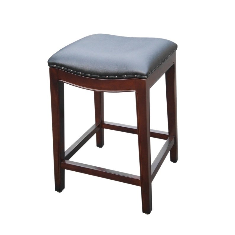 Solid Mahogany Bali Wave Counter Stool with Faux Leather Seat - N/A