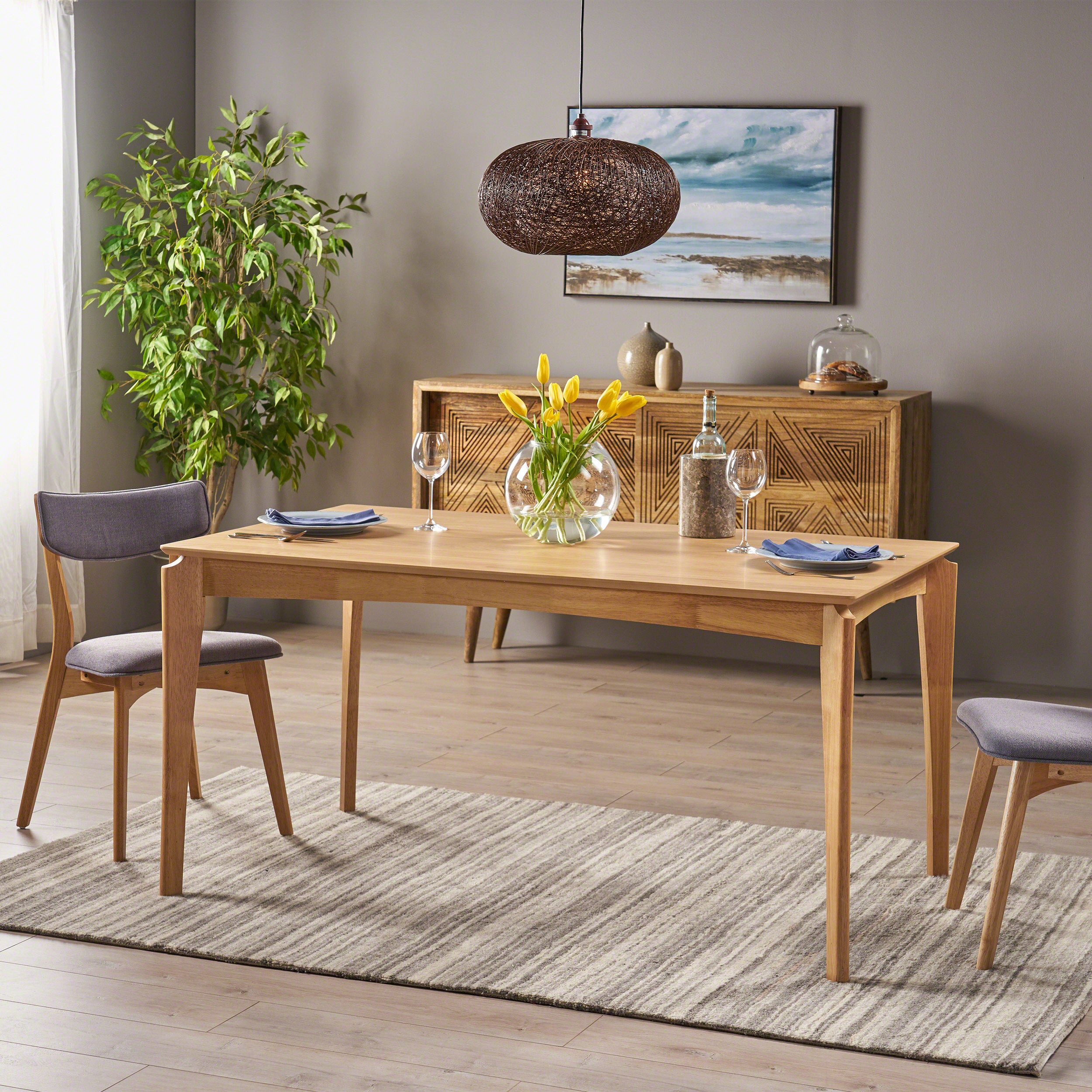 Domina Mid-Century 6-Seater Rubberwood Dining Table with Walnut Veneer Table Top