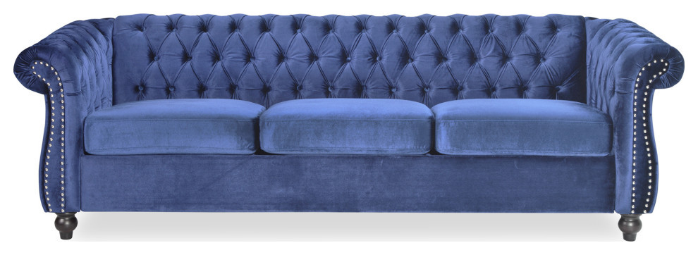 Garrison Tufted Chesterfield Velvet 3 Seater Sofa   Traditional   Sofas   by GDFStudio  Houzz