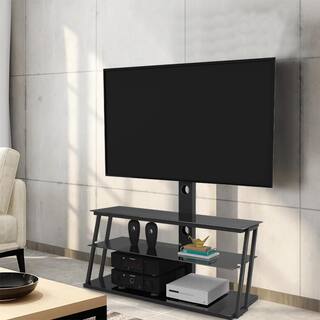 Amucolo 41.3 in. Adjustable Angle Black Adjustable Height TV Mounts TV Stand Fits TV's up to 65 in. with 3-Shelf JWS-CYW24-53