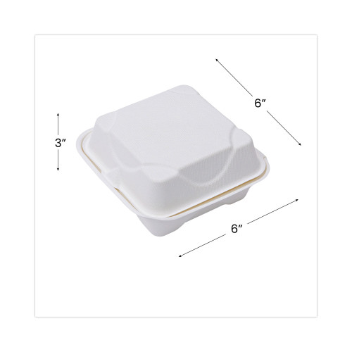 Eco-Products Renewable and Compostable Sugarcane Clamshells， 6 x 6 x 3， White， 50/Pack， 10 Packs/Carton (EPHC6)