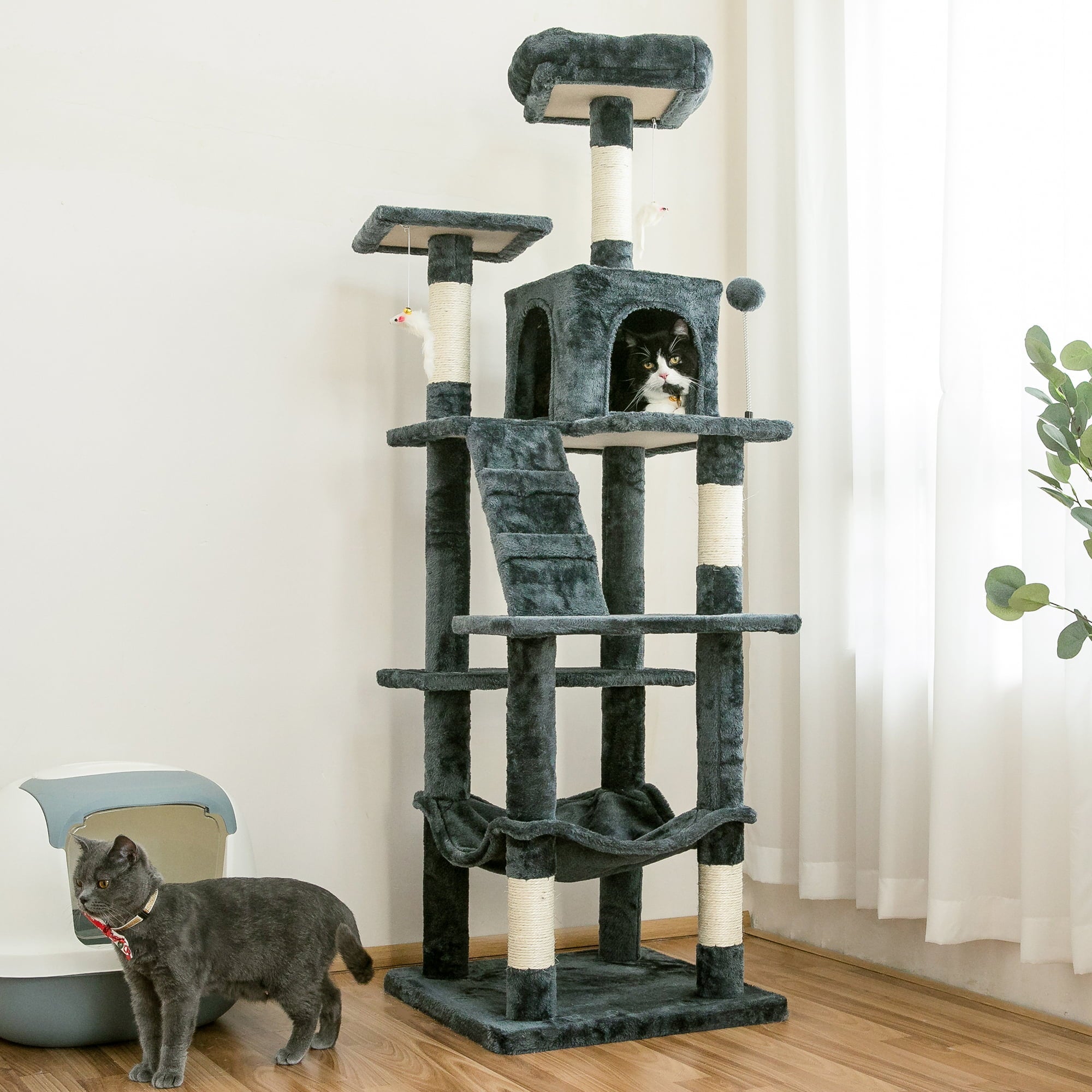 MWPO 63.8-in Cat Tree for Large Cat Tower with Condo and Scratching Post,Dark Gray