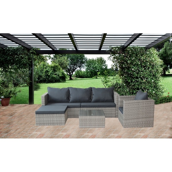 4Piece Rattan Patio Set with Cushioned Wicker Sofa