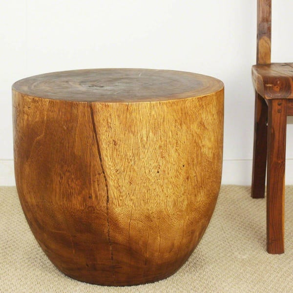 Haussmann Handmade Eco Wood Oval Drum Table 20 in D x 18 in H Walnut Oil