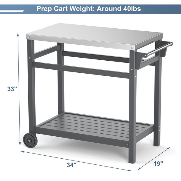 Outdoor Prep Cart Dining Table for Pizza Oven，Patio Grilling Backyard BBQ Grill Cart