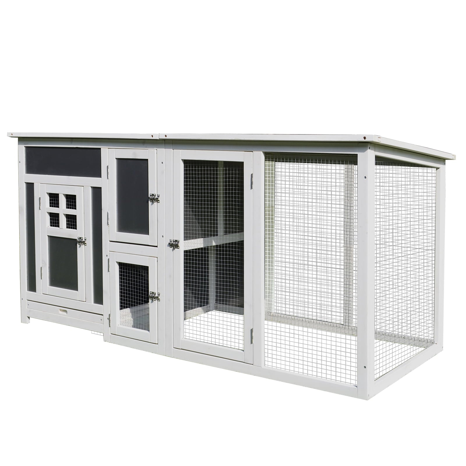 32” Wood Large Indoor Outdoor Hutch with Run - Grey and White