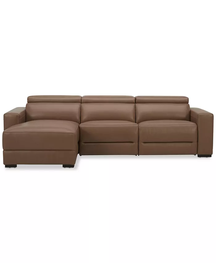 Furniture Nevio 115 3-Pc. Leather Sectional with 1 Power Recliner  Headrests and Chaise Created For Macy's