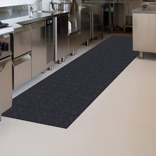 Sweet Home Stores 2 ft. W x 28 ft. L Black Ribbed Waterproof Non-Slip Rubber Back Solid Runner Rug Polypropylene Garage Flooring SH-SRT704-2X28