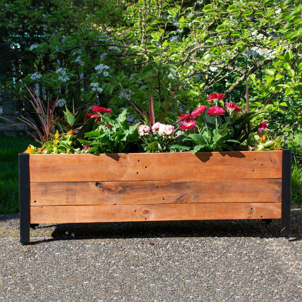 Grapevine 46 in. Urban Garden Recycled Wood and Metal Planter Rectangular PL10004