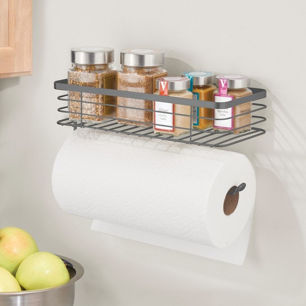 Mdesign Steel Horizontal Wall Mounted Paper Towel Holder With Basket