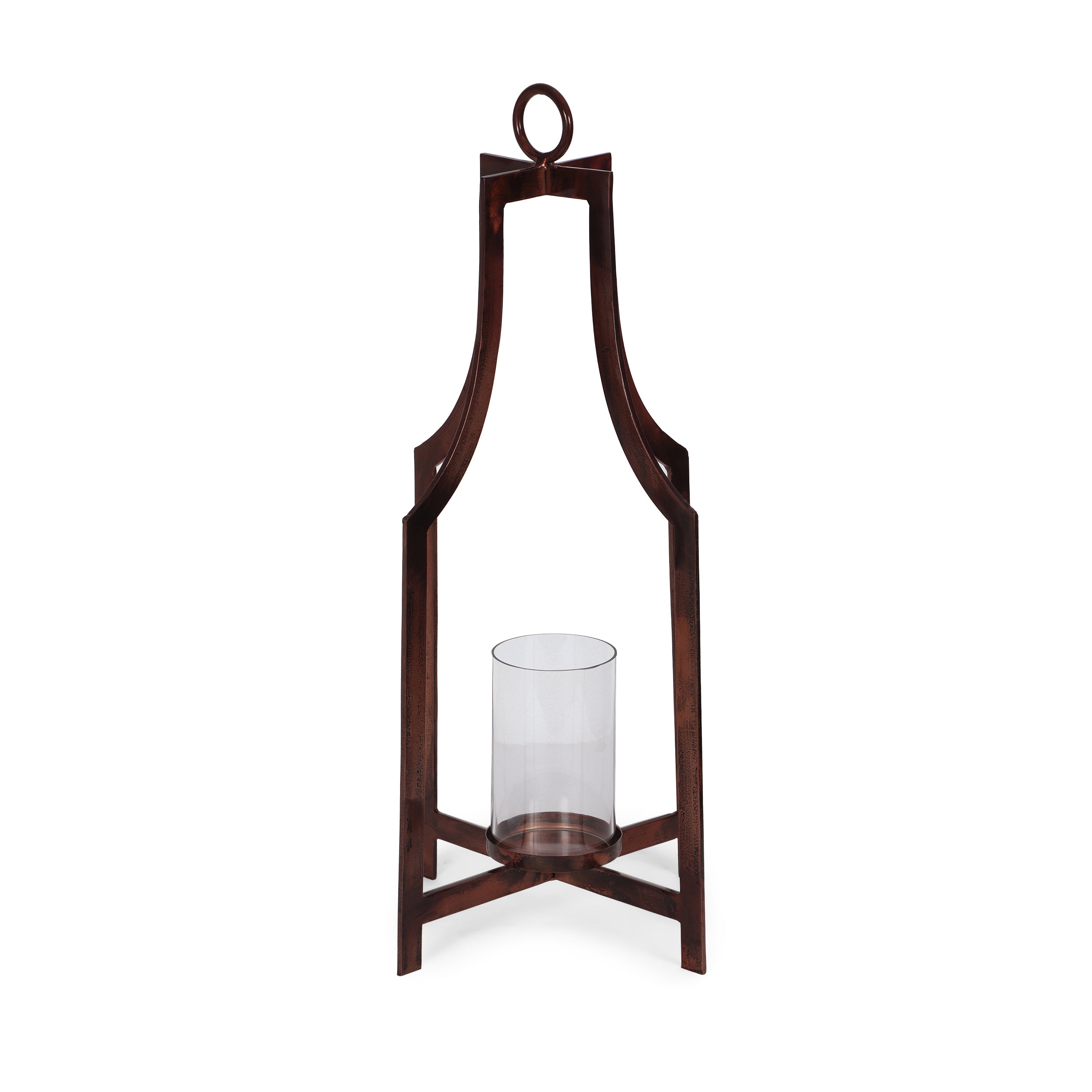 Sawicki Handmade Iron Lantern Candle Holder, Antique Copper