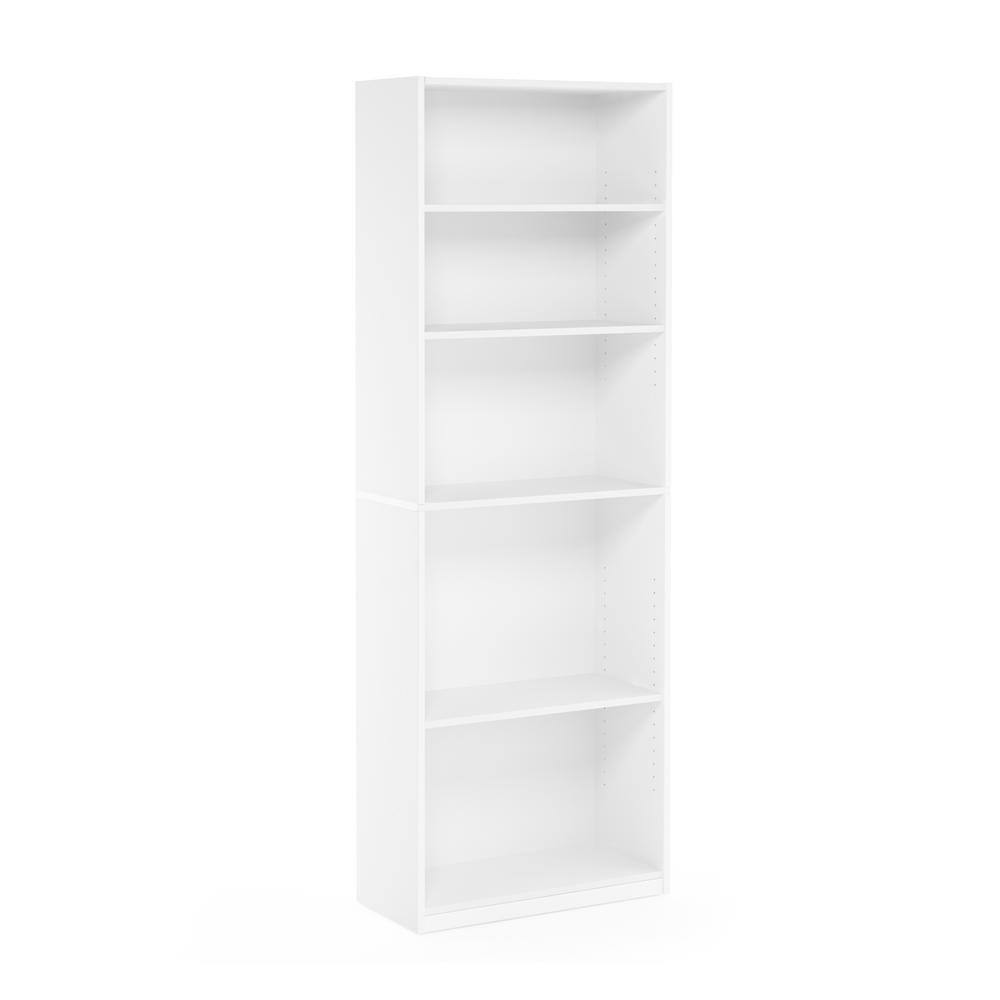 Furinno 71.2 in. White Wood 5-shelf Standard Bookcase with Adjustable Shelves 14110R1WH