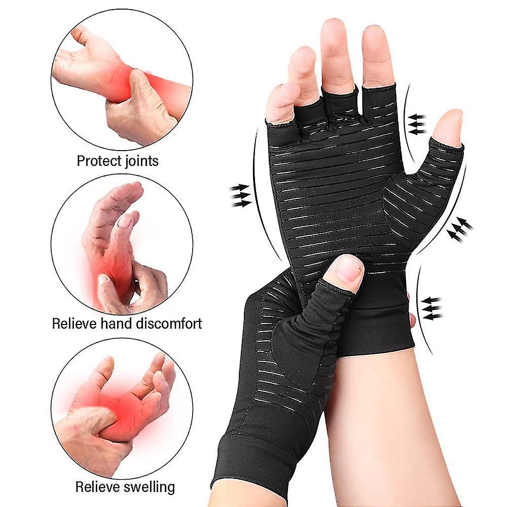 1 Pair Of Copper Compression Arthritis Gloves. Fingerless Osteoarthritis Gloves