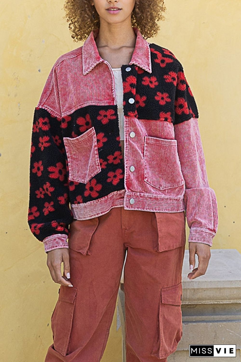 Daisy Print Patchwork Corduroy Jacket