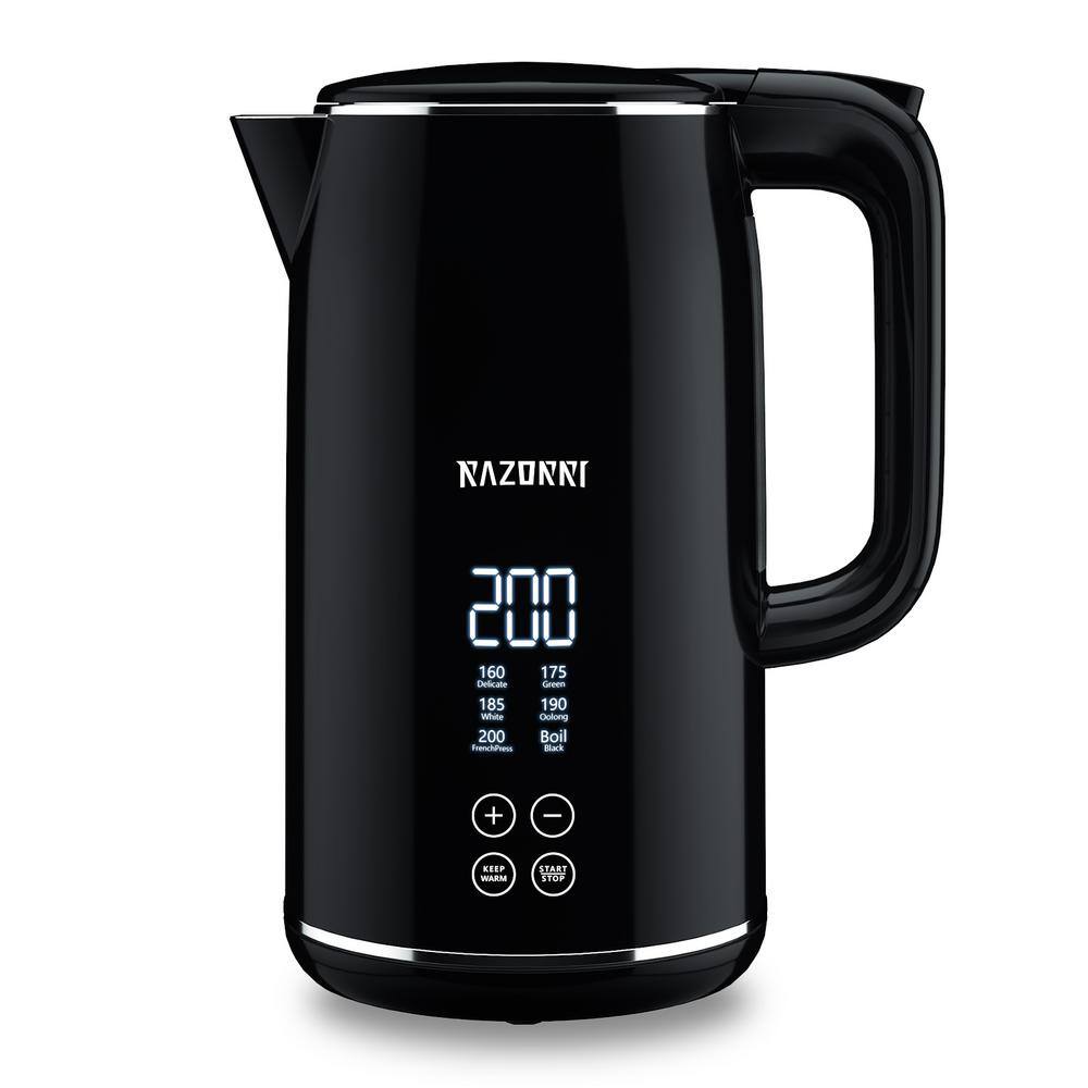 Razorri Premio 9-Cups Black Stainless Steel Interior Cordless Electric Kettle with BPA Free Exterior Smart Control New PDK17A