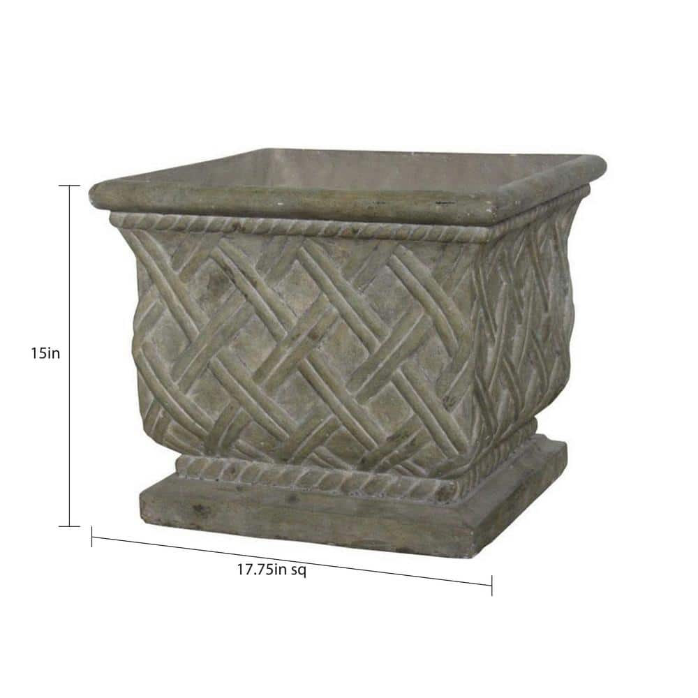 MPG 17.75 in. Square Old Stone Cast Stone Lattice Planter PS5930OS