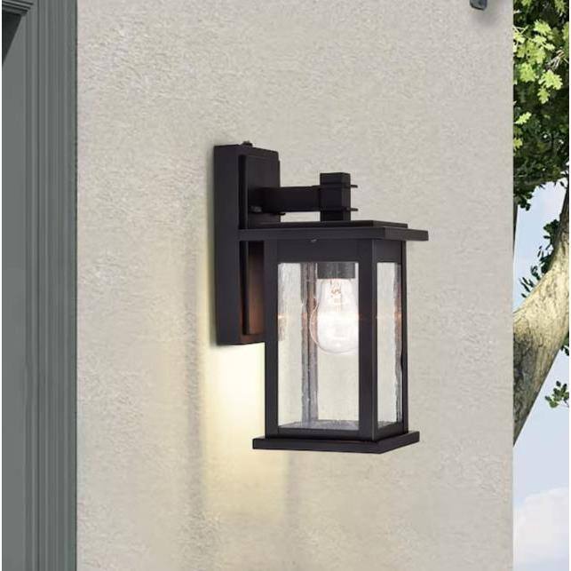 12.25 in. Matte Black Outdoor Decorative Wall Lantern Sconce Motion Sensing Dusk to Dawn with Clear Seeded Glass Shade LL-ABA20009