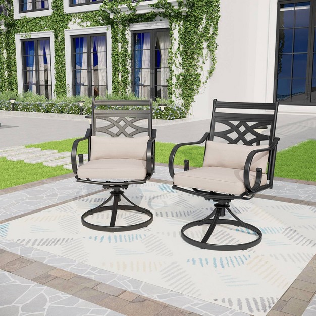 7pc Outdoor Dining Set With Swivel Chairs With Thick Cushions amp Faux Wood Table With Umbrella Hole Captiva Designs