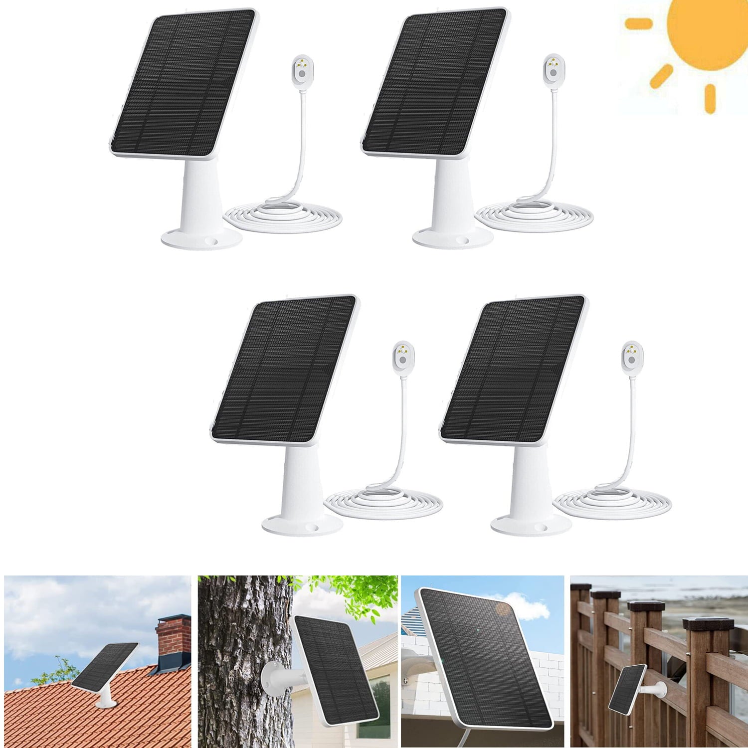 4Pack Arlo solar panel charger,Solar Panel Charger For Arlo Ultra/Ultra 2/Pro 3/Pro 4/Pro 3 Floodlight Security Camera,with 9.8ft Charging Cable Adjustable Wall Mount,arlo pro 3 solar panel