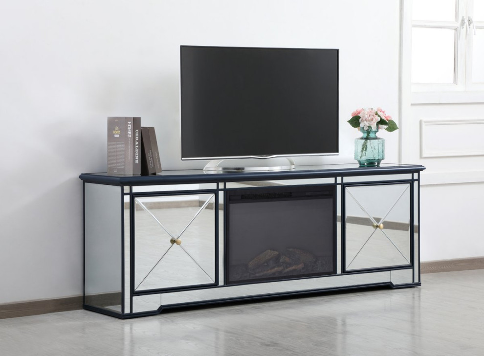 Monte 72 quotMirrored TV Stand With Wood Fireplace   Transitional   Entertainment Centers And Tv Stands   by Elegant Furniture  ampLighting  Houzz