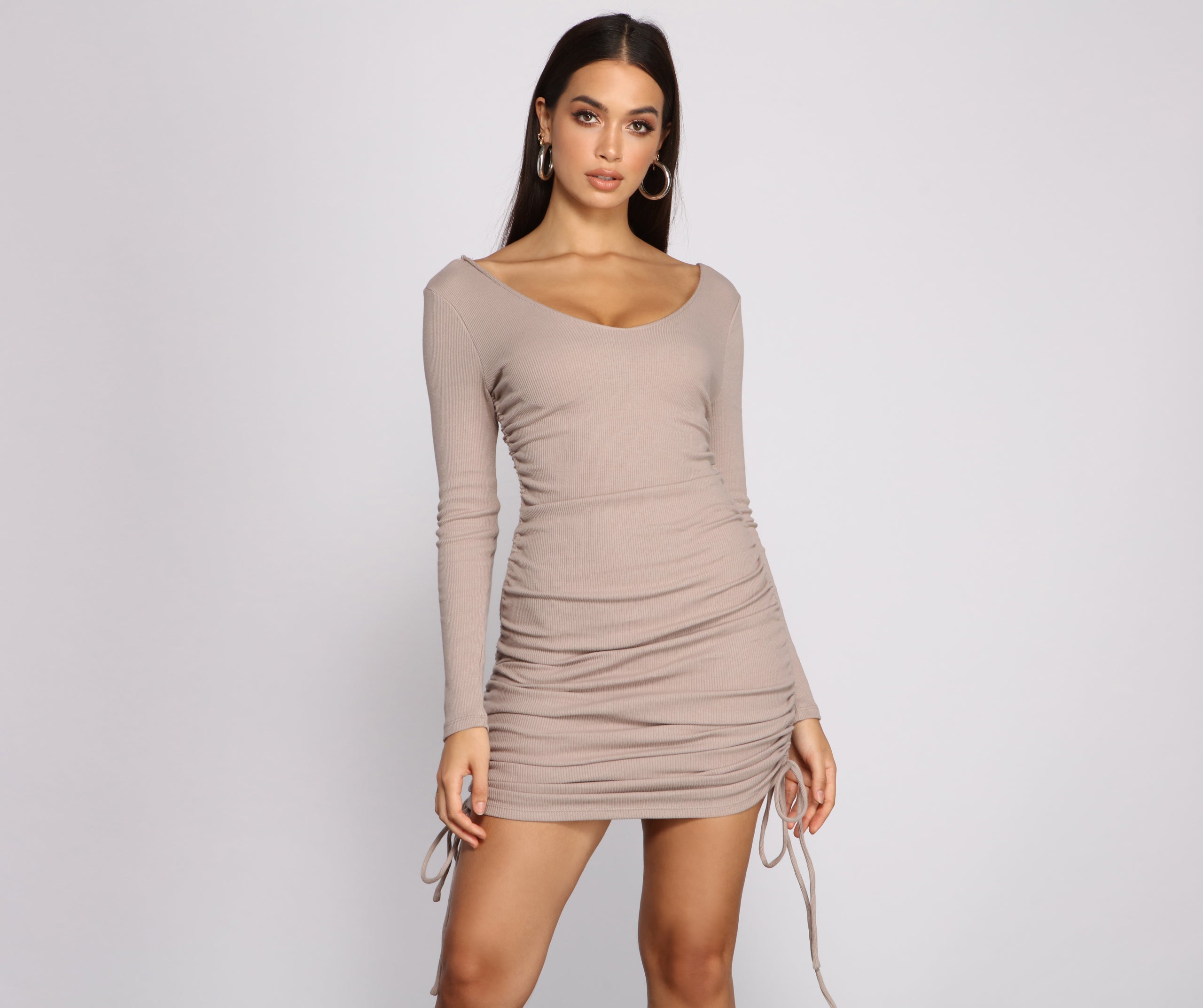 Fall Back To Basics Ribbed Knit Ruched Mini Dress