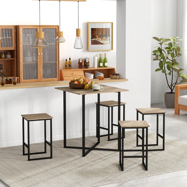 Costway 5 piece Dining Table Set Kitchen Square Square Space saving Table Set With Stools