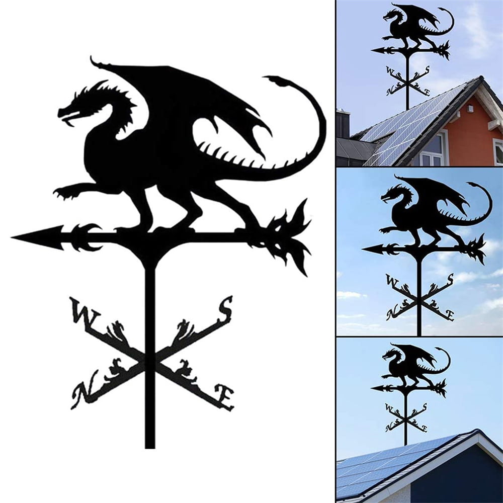 MLfire Retro Weather Vane Stake Wind Direction Indicator Dragon Weathervane Outdoor Roof Garden Yard Decoration