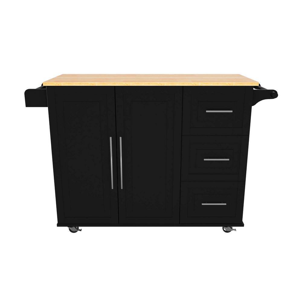 BlackWooden Kitchen Island with Spice Rack Towel Rack and Extensible Solid Wood Table ZT-110505113