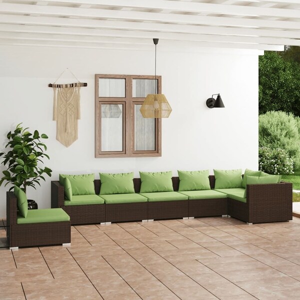 vidaXL Patio Lounge Set with Cushions Poly Rattan Brown