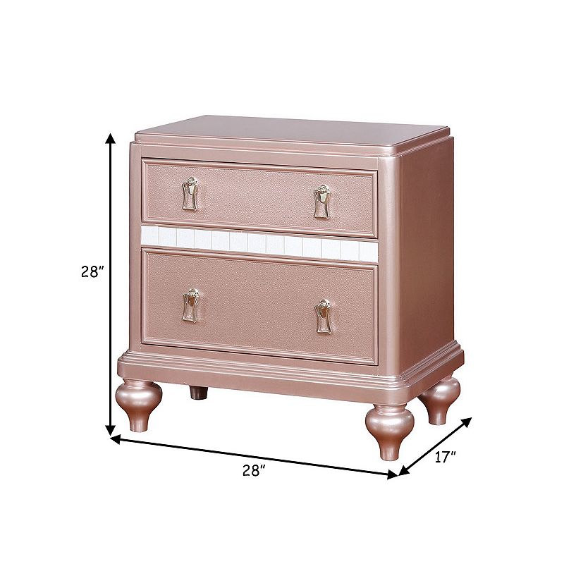 Contemporary Solid Wood Night Stand With Mirror Trim， Pink