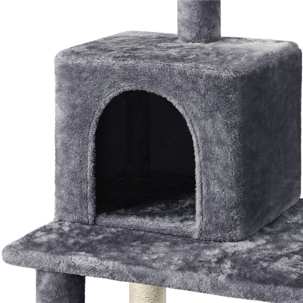 Topeakmart 46.5in Multilevel Cat Tree Condo Scratching Post Tower with Basket， Dark Gray